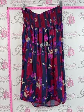 Strapless dress or skirt striped flowers Floral Midi Dress in Burgundy and Navy